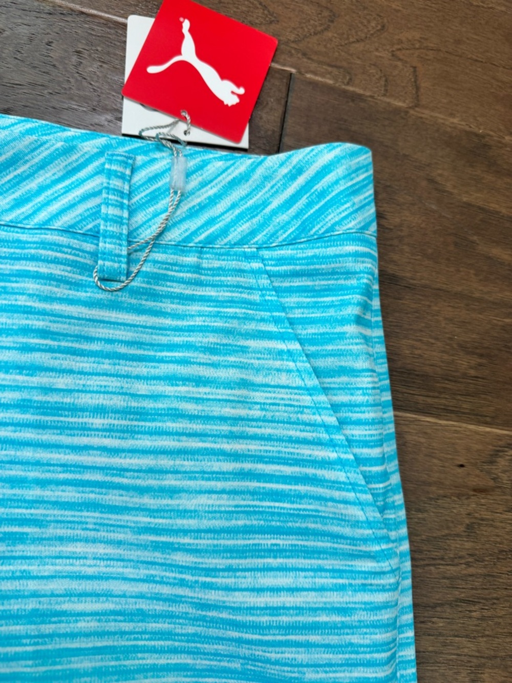 NWT! Puma Women's Aqua Teal Striped Golf Performance Shorts - Picture 3 of 12